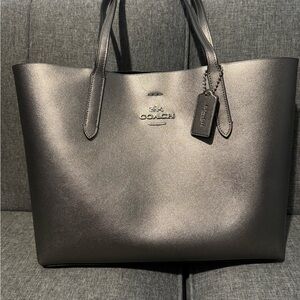 Coach Town Tote Metallic Gunmetal